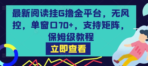 最新阅读挂G撸金平台，无风控，单窗口70+，支持矩阵，保姆级教程【揭秘】网赚项目-副业赚钱-互联网创业-资源整合南风学院