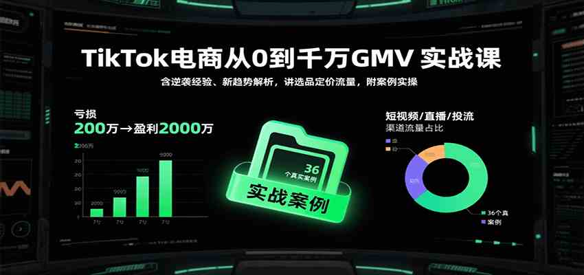 TikTok电商从0到千万GMV实战课，含逆袭经验、新趋势解析，讲选品定价流量，附案例实操网赚项目-副业赚钱-互联网创业-资源整合南风学院