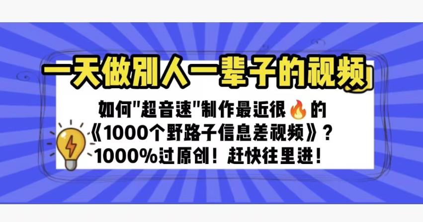 一天做完别一辈子的视频制作最近很火的《1000个野路子信息差》100%过原创【揭秘】网赚项目-副业赚钱-互联网创业-资源整合南风学院