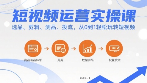 短视频运营实操课，选品、剪辑、测品、投流，从0到1轻松玩转短视频网赚项目-副业赚钱-互联网创业-资源整合南风学院