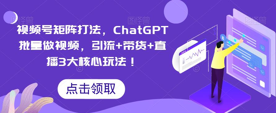 视频号矩阵打法，ChatGPT批量做视频，引流+带货+直播3大核心玩法！网赚项目-副业赚钱-互联网创业-资源整合南风学院