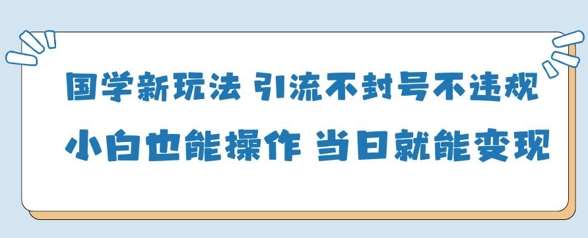 国学新玩法，引流不封号不违规小白也能操作，当日就能变现网赚项目-副业赚钱-互联网创业-资源整合南风学院