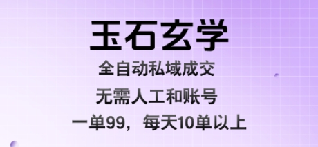玉石玄学全自动私域成交，一单99每天十单以上，无需人工和矩阵账号，蓝海项目直接干【揭秘】网赚项目-副业赚钱-互联网创业-资源整合南风学院