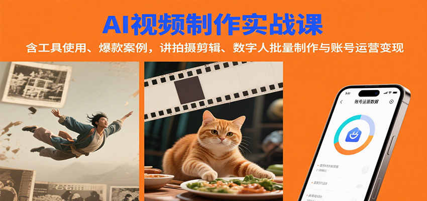 AI视频制作实战：含工具使用、爆款案例，讲拍摄剪辑、数字人批量制作与账号运营变现网赚项目-副业赚钱-互联网创业-资源整合南风学院