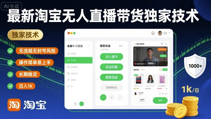 最新淘宝无人直播带货独家技术，无违规无封号风险，操作简单易上手，长期稳定日入1k【揭秘】网赚项目-副业赚钱-互联网创业-资源整合南风学院