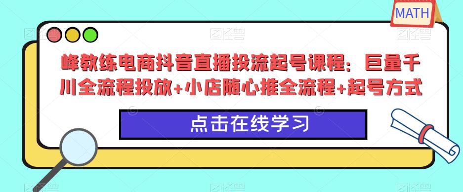 峰教练电商抖音直播投流起号课程：巨量千川全流程投放+小店随心推全流程+起号方式网赚项目-副业赚钱-互联网创业-资源整合南风学院