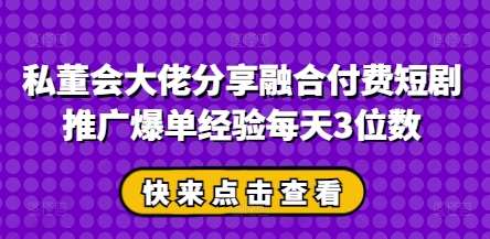 私董会大佬分享融合付费短剧推广爆单经验每天3位数网赚项目-副业赚钱-互联网创业-资源整合南风学院