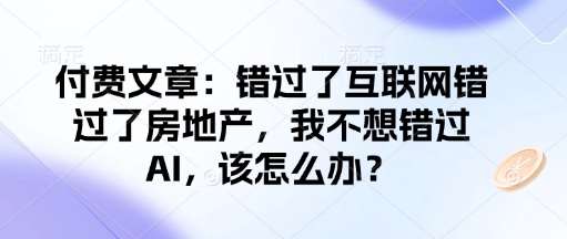 付费文章：错过了互联网错过了房地产，我不想错过AI，该怎么办？网赚项目-副业赚钱-互联网创业-资源整合南风学院