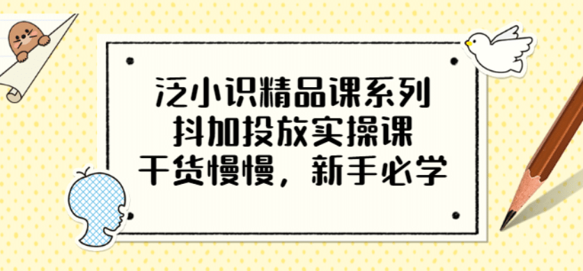 泛小识精品课系列：抖加投放实操课，干货慢慢，新手必学（12节视频课）网赚项目-副业赚钱-互联网创业-资源整合南风学院