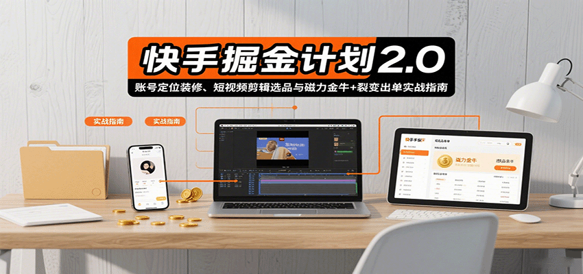 快手掘金计划2.0，账号定位装修、短视频剪辑选品与磁力金牛+裂变出单实战指南网赚项目-副业赚钱-互联网创业-资源整合南风学院