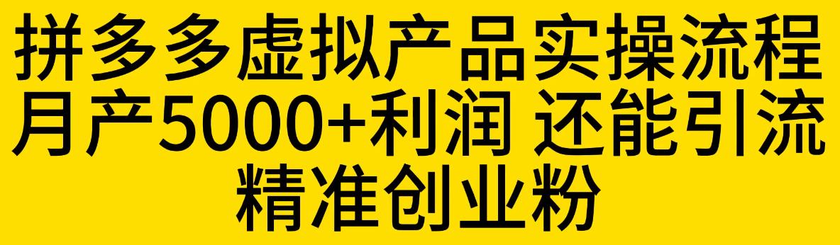 拼多多虚拟产品实操流程，月产5000+利润，还能引流精准创业粉【揭秘】网赚项目-副业赚钱-互联网创业-资源整合南风学院