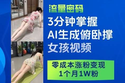 3分钟掌握AI生成俯卧撑女孩视频，零成本涨粉变现，1个月1W粉网赚项目-副业赚钱-互联网创业-资源整合南风学院