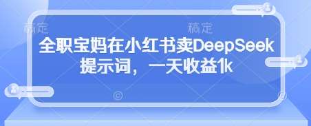 全职宝妈在小红书卖DeepSeek提示词，一天收益1k网赚项目-副业赚钱-互联网创业-资源整合南风学院