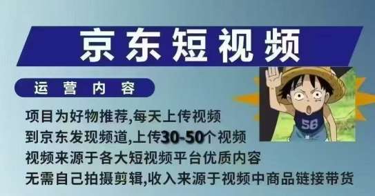 京东短视频带货课，无需自己拍摄剪辑，保姆式教学，两天快速上手网赚项目-副业赚钱-互联网创业-资源整合南风学院