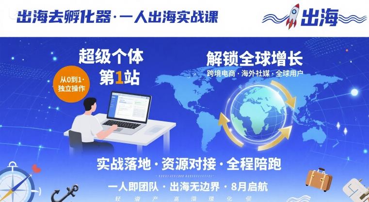 出海去孵化器，一人出海实战课，超级个体第1站，解锁全球增长网赚项目-副业赚钱-互联网创业-资源整合南风学院