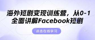 海外短剧变现训练营，从0-1全面讲解Facebook短剧网赚项目-副业赚钱-互联网创业-资源整合南风学院
