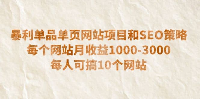暴利单品单页网站项目和SEO策略 每个网站月收益1000-3000 每人可搞10个网赚项目-副业赚钱-互联网创业-资源整合南风学院