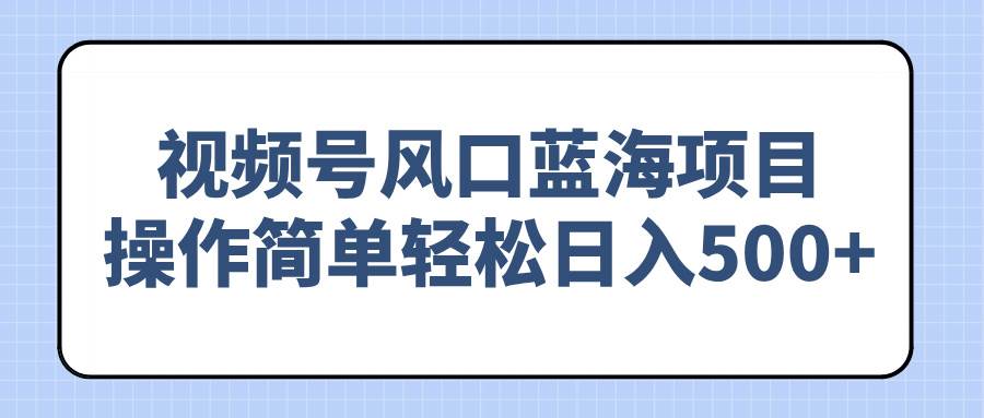 （14276期）视频号风口蓝海项目，操作简单轻松日入500+网赚项目-副业赚钱-互联网创业-资源整合南风学院