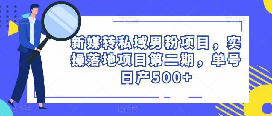 新媒转私域男粉项目，实操落地项目第二期，单号日产500+网赚项目-副业赚钱-互联网创业-资源整合南风学院