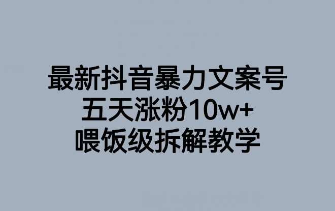 最新抖音暴力文案号，五天涨粉10w+，喂饭级拆解教学网赚项目-副业赚钱-互联网创业-资源整合南风学院