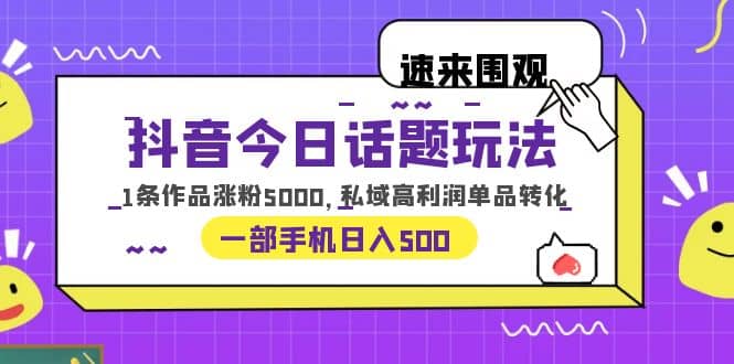 抖音今日话题玩法，1条作品涨粉5000，私域高利润单品转化 一部手机日入500网赚项目-副业赚钱-互联网创业-资源整合南风学院