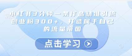 小红书3分钟一条作品精准引流创业粉300+，打造属于自己的流量帝国网赚项目-副业赚钱-互联网创业-资源整合南风学院