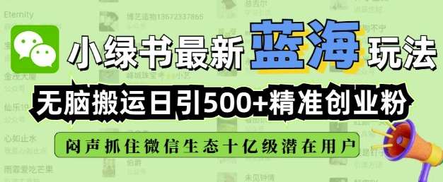 小绿书无脑搬运引流，全自动日引500精准创业粉，微信生态内又一个闷声发财的机会网赚项目-副业赚钱-互联网创业-资源整合南风学院