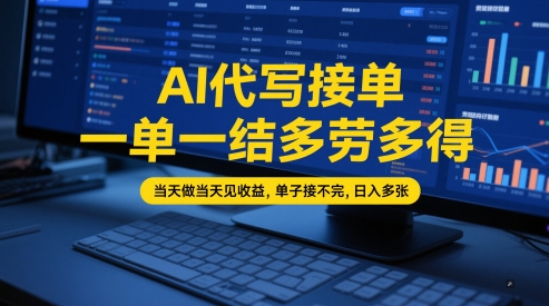 AI代写接单，一单一结多劳多得，当天做当天见收益，单子接不完，日入多张【全网最全实操课程】网赚项目-副业赚钱-互联网创业-资源整合南风学院