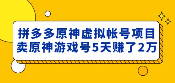外面卖2980的拼多多原神虚拟帐号项目：卖原神游戏号5天赚了2万网赚项目-副业赚钱-互联网创业-资源整合南风学院