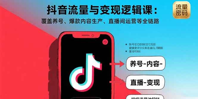 （15824期）抖音流量与变现逻辑课：覆盖养号、爆款内容生产、直播间运营等全链路网赚项目-副业赚钱-互联网创业-资源整合南风学院