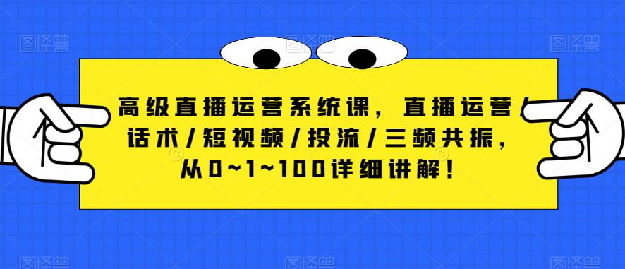 高级直播运营系统课，直播运营/话术/短视频/投流/三频共振，从0~1~100详细讲解！网赚项目-副业赚钱-互联网创业-资源整合南风学院