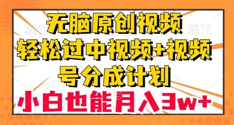 无脑原创视频，轻松过中视频+视频号分成计划，小白也能月入3w+【揭秘】网赚项目-副业赚钱-互联网创业-资源整合南风学院