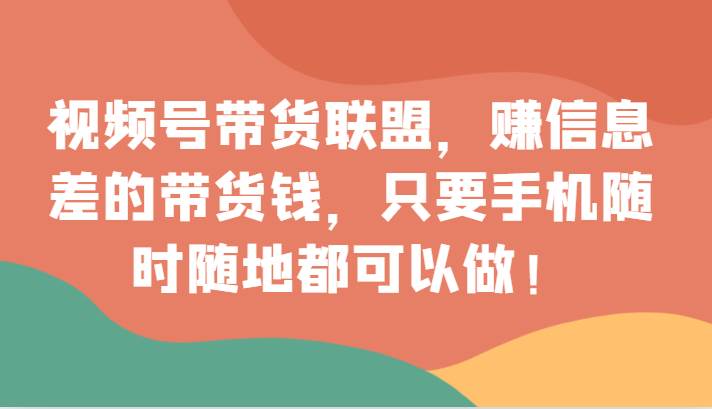 视频号带货联盟，赚信息差的带货钱，只需手机随时随地都可以做！网赚项目-副业赚钱-互联网创业-资源整合南风学院