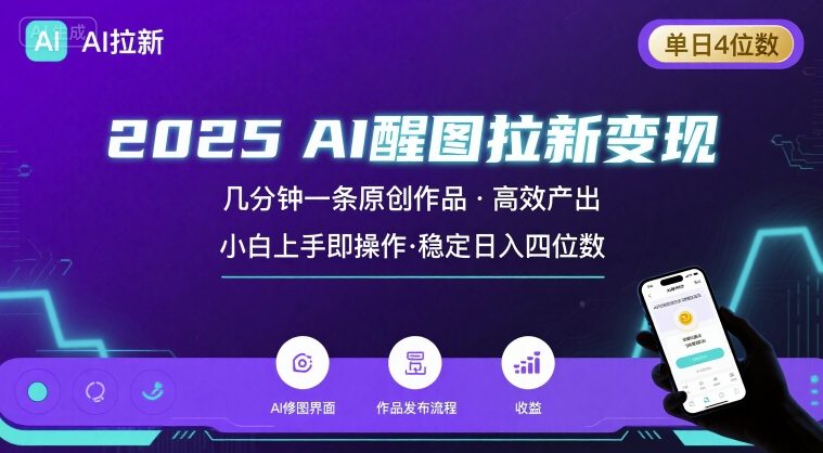 2025最强AI醒图拉新，几分钟一条原创作品，单日收入4位数，小白也能上手操作网赚项目-副业赚钱-互联网创业-资源整合南风学院